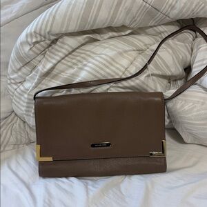 Michael Kors Brown Leather Shoulder Bag with Gold Accents